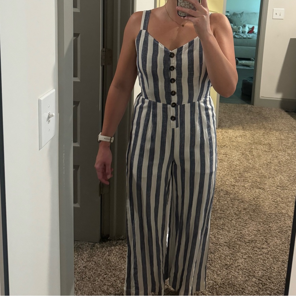 Striped backless jumpsuit navy